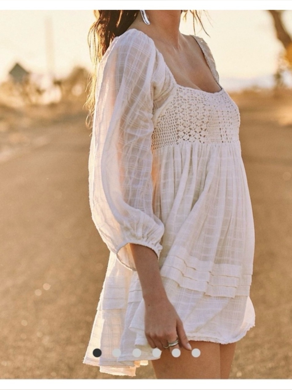 Free People Ari Smocked Crochet Tiered Boho Sleeve Sundress size XL
